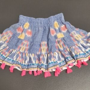 Cleobella Blue and Pink Skater Skirt with Tassels
